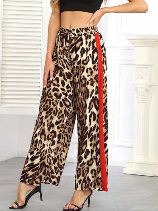 Charfille Pants - Brand new Women's Casual Pants Drawstring Leopard Print loose pants